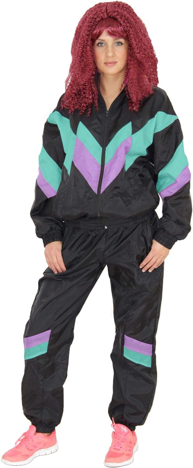 Foxxeo 80er Jahre Kostüm für Damen Premium 80s Trainingsanzug Assianzug Assi – Damen Grösse S-XL - F