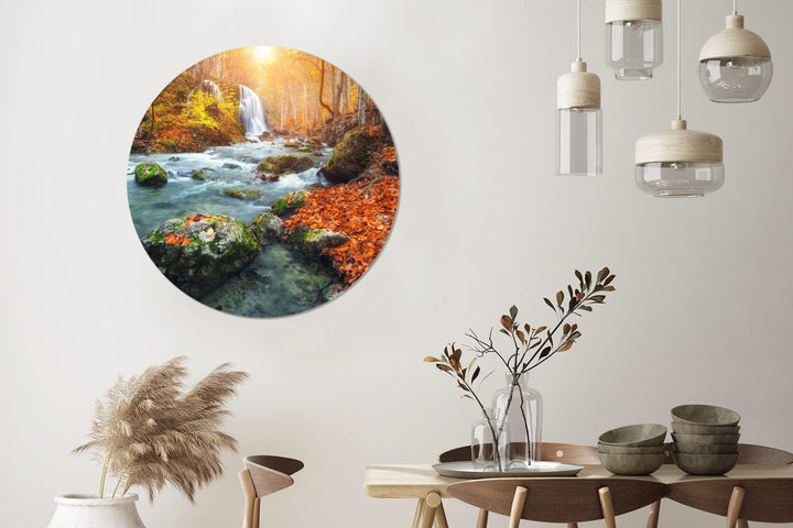 MuchoWow Wandbild Rund Wanddeko Deko Wohnzimmer Bilder 90x90 cm Natur - Sonne - Herbst, 90x90 cm