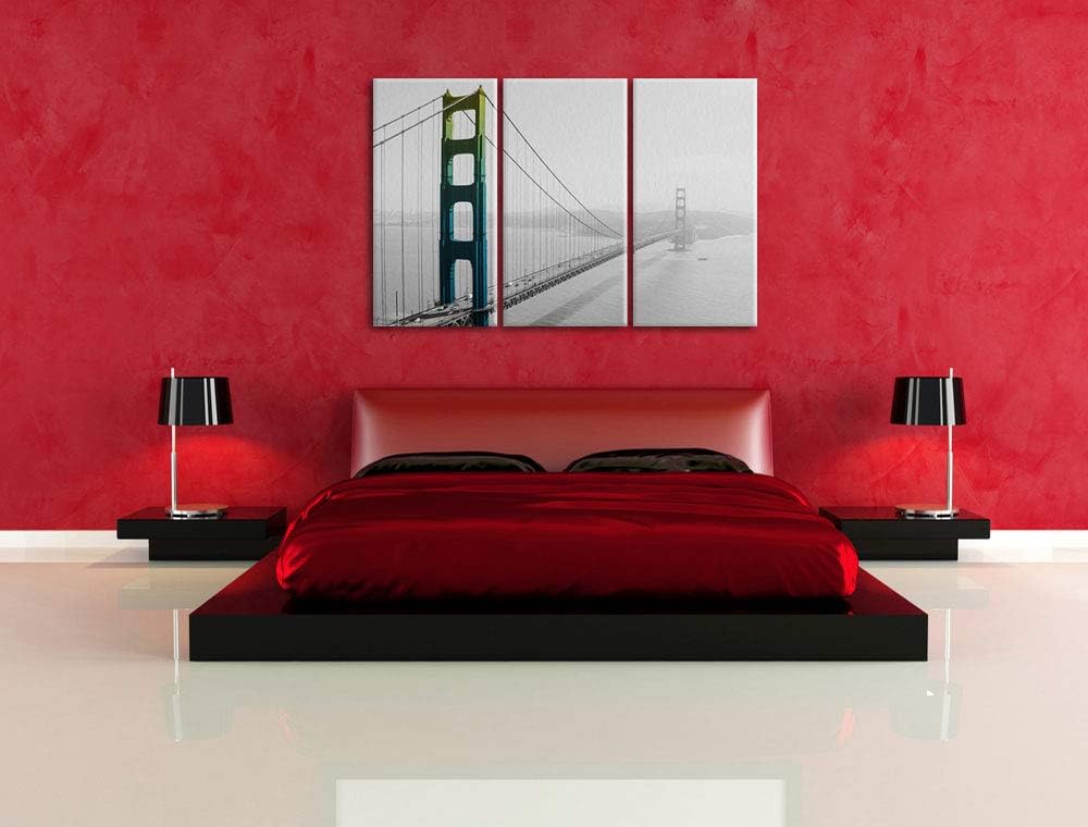 Golden Gate Bridge in Regenbogenoptik schwarz/weiss 3-Teiler Leinwandbild 120x80 Bild auf Leinwand,
