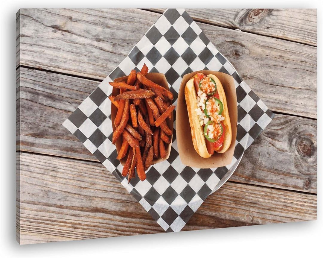 deyoli Sandwich und Pommes Fast Food Format: 100x70 als Leinwandbild, Motiv fertig gerahmt auf Echth