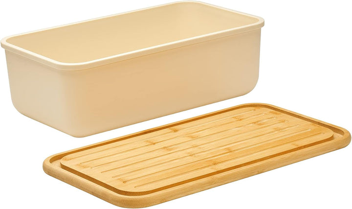 Zassenhaus Brotkasten, Deckel als Schneidbrett verwendbar, Brotkorb Bambus creme, 40 x 23 x 13,5 cm,