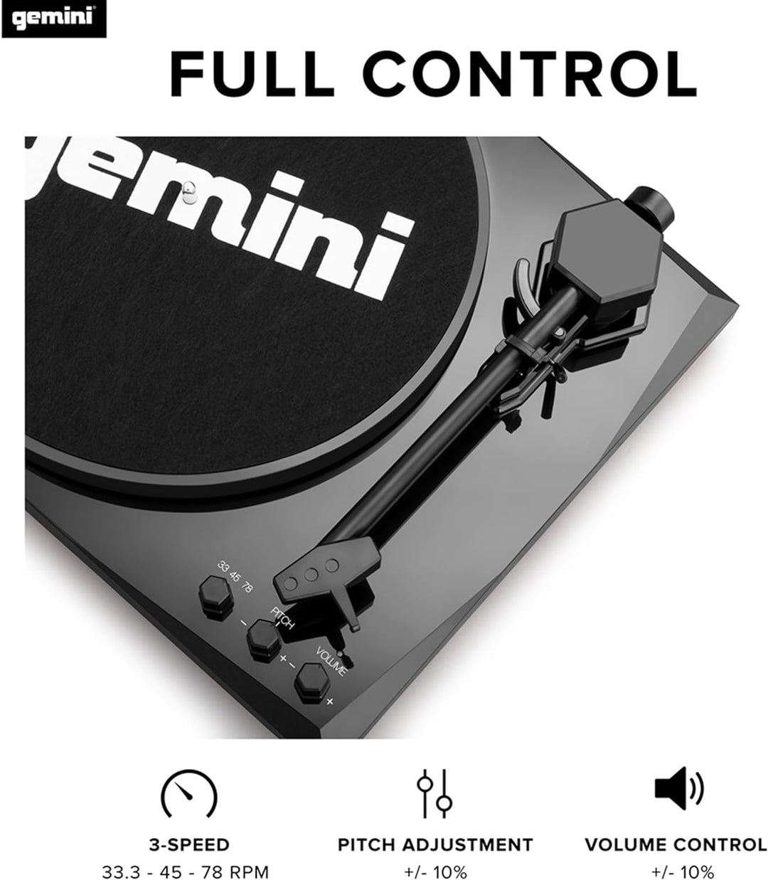 Gemini TT-900BB - Black | Plattenspieler mit Soundsystem - Bluetooth - Komplettsystem