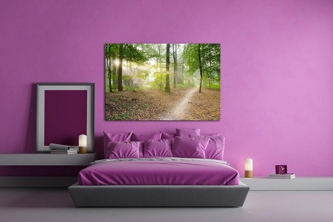 deyoli ruhiger Waldweg Format: 80x60 als Leinwand, Motiv fertig gerahmt auf Echtholzrahmen, Hochwert