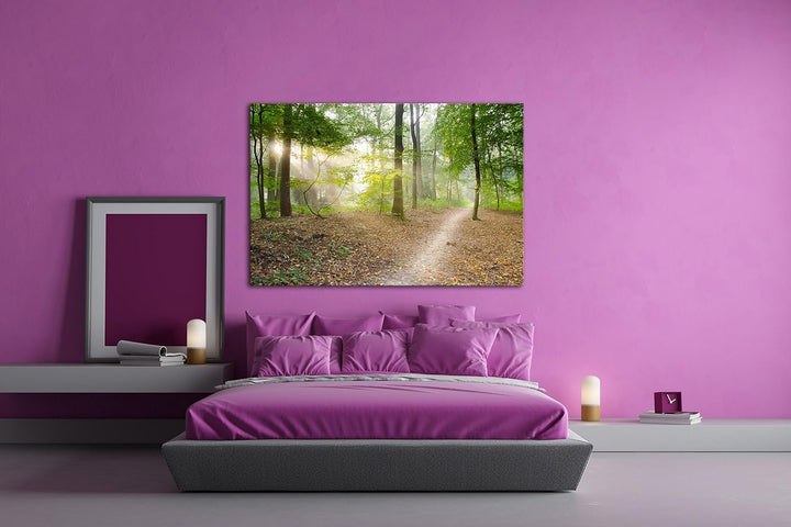 deyoli ruhiger Waldweg Format: 80x60 als Leinwand, Motiv fertig gerahmt auf Echtholzrahmen, Hochwert