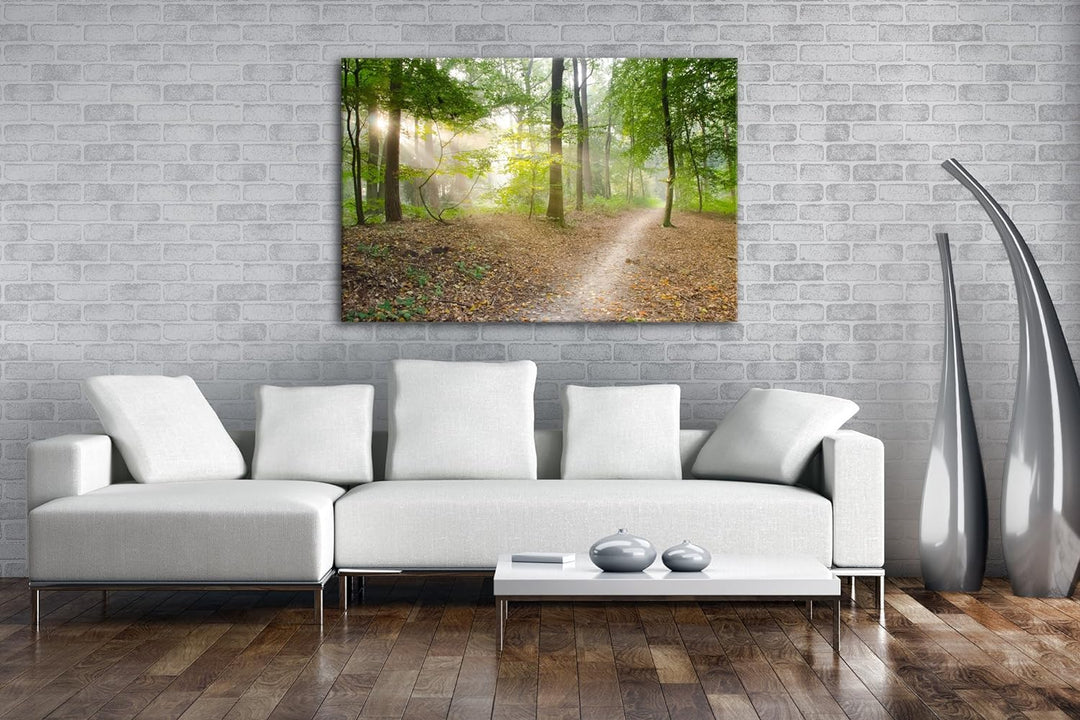 deyoli ruhiger Waldweg Format: 80x60 als Leinwand, Motiv fertig gerahmt auf Echtholzrahmen, Hochwert