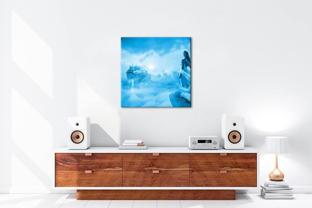 deyoli Schloss im Himmel Format: 70x70 Effekt: Monocrome Blau als Leinwand, Motiv fertig gerahmt auf