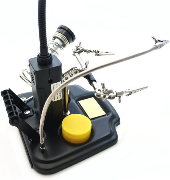 edi-tronic LED Tischlupenleuchte Lupe mit Zubehör Dritte Hand Metallschwamm Kolophonium Set Metallsc