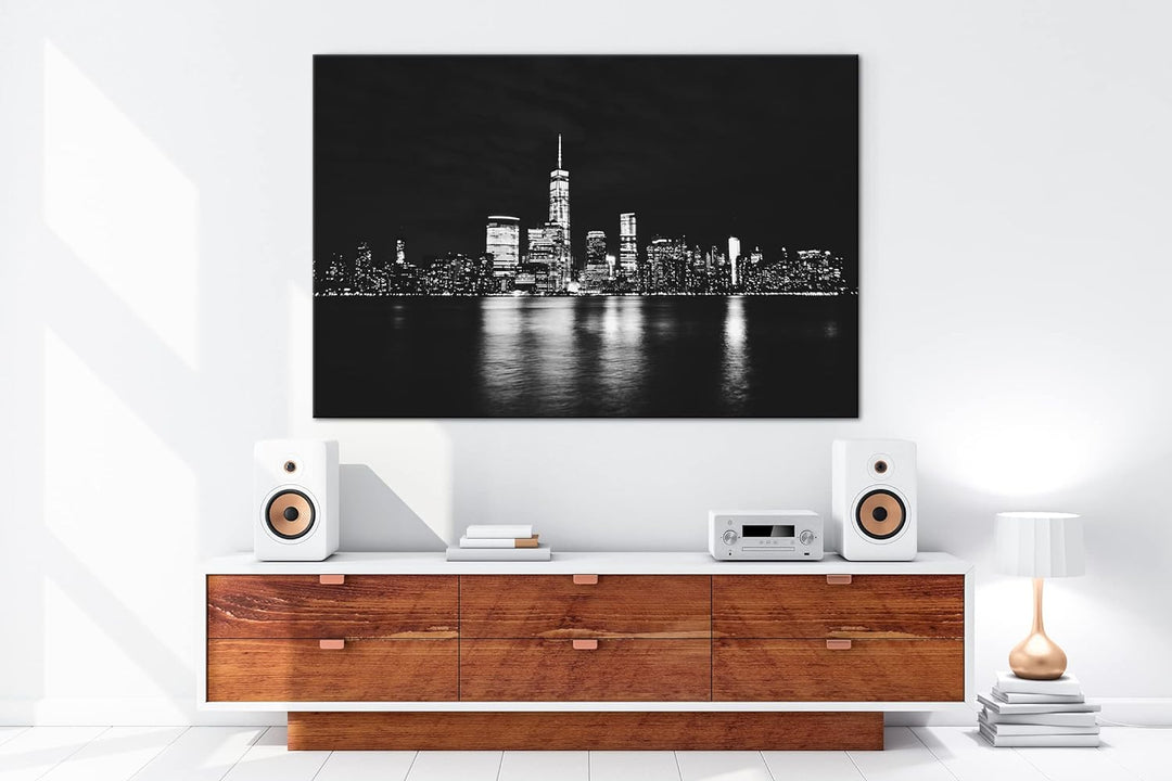 deyoli New York Manhatten bei Nacht Format: 80x60 als Leinwandbild, Motiv fertig gerahmt auf Echthol