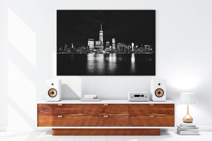 deyoli New York Manhatten bei Nacht Format: 80x60 als Leinwandbild, Motiv fertig gerahmt auf Echthol