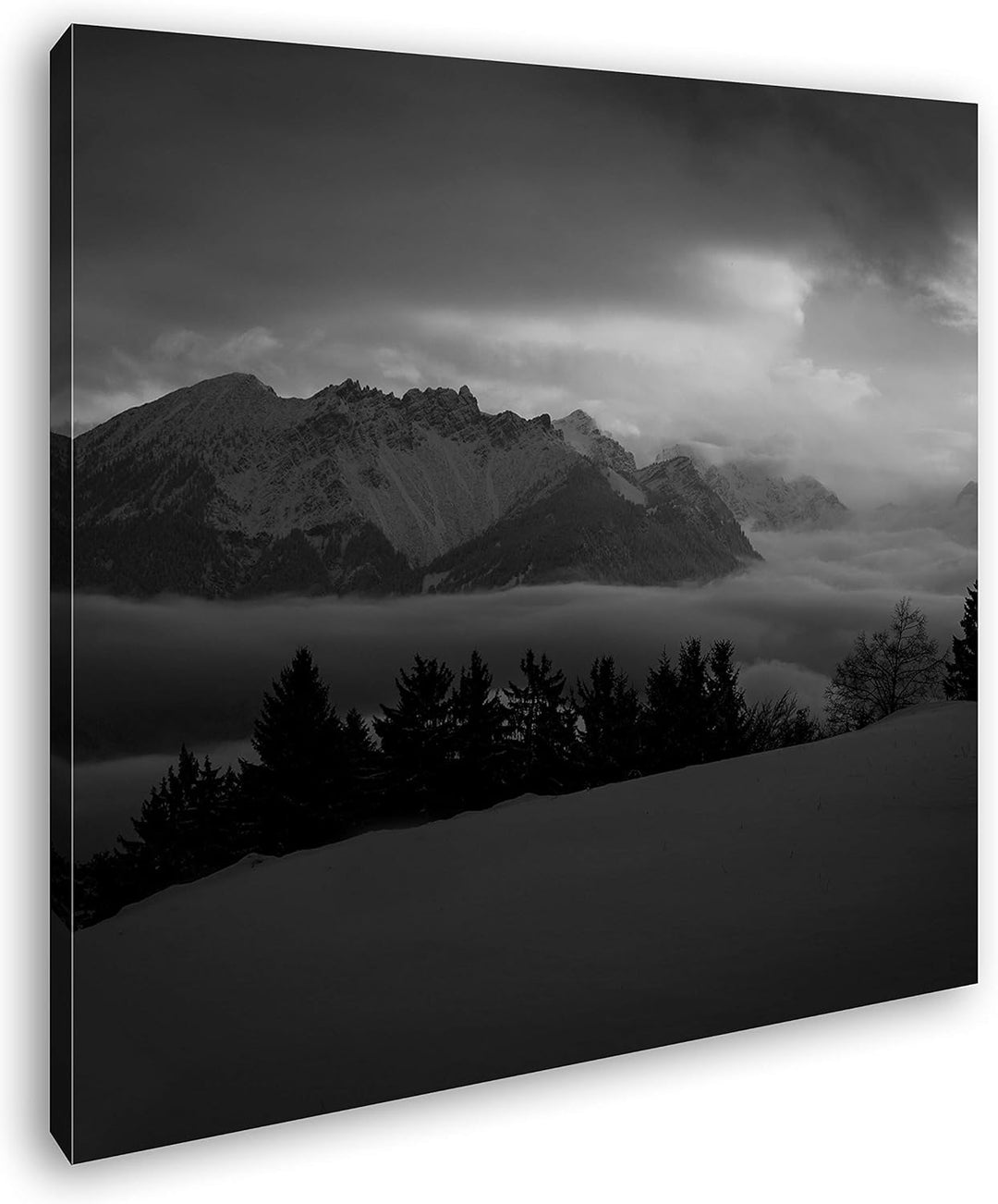 deyoli verschneite Berggipfel Format: 60x60 Effekt: Schwarz&Weiss als Leinwandbild, Motiv fertig ger