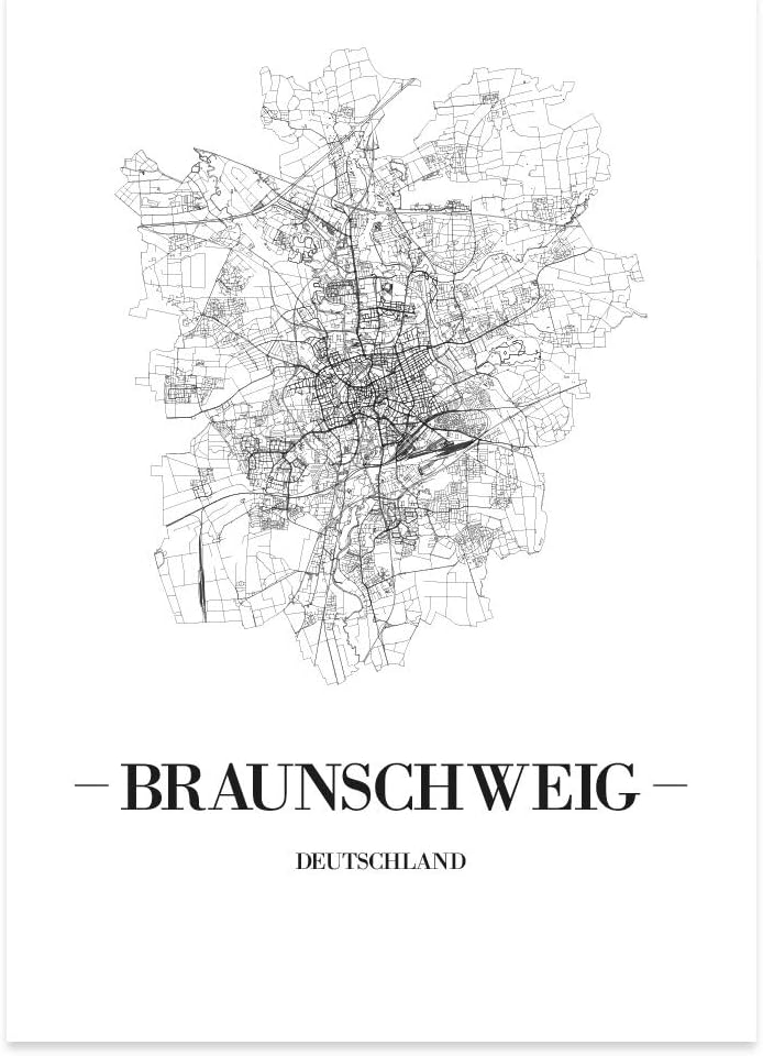 JUNIWORDS Stadtposter, Braunschweig, Wähle eine Grösse, 40 x 60 cm, Poster, Schrift A, Weiss 40 x 60