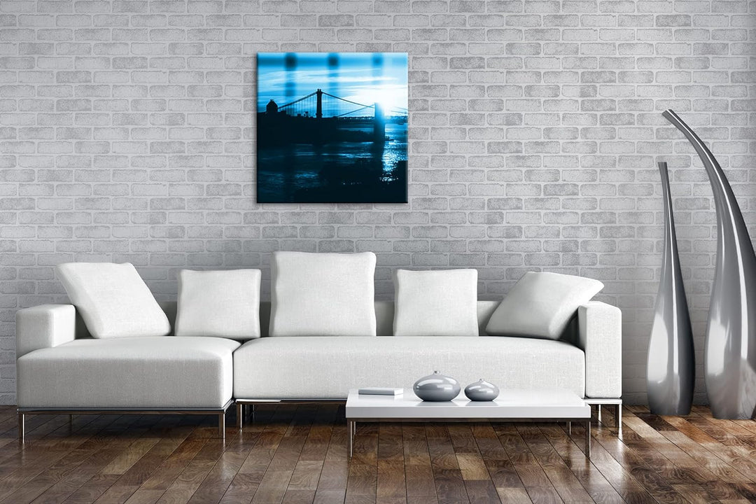 deyoli taumhafte Hängebrücke Format: 60x60 cm als Leinwandbild Effekt: Monocrome Blau, Motiv fertig