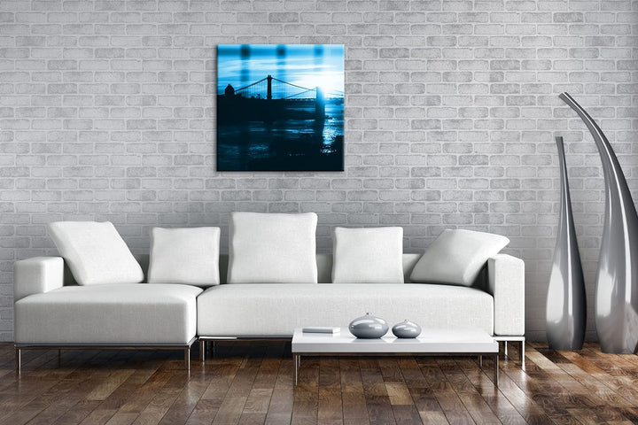 deyoli taumhafte Hängebrücke Format: 60x60 cm als Leinwandbild Effekt: Monocrome Blau, Motiv fertig