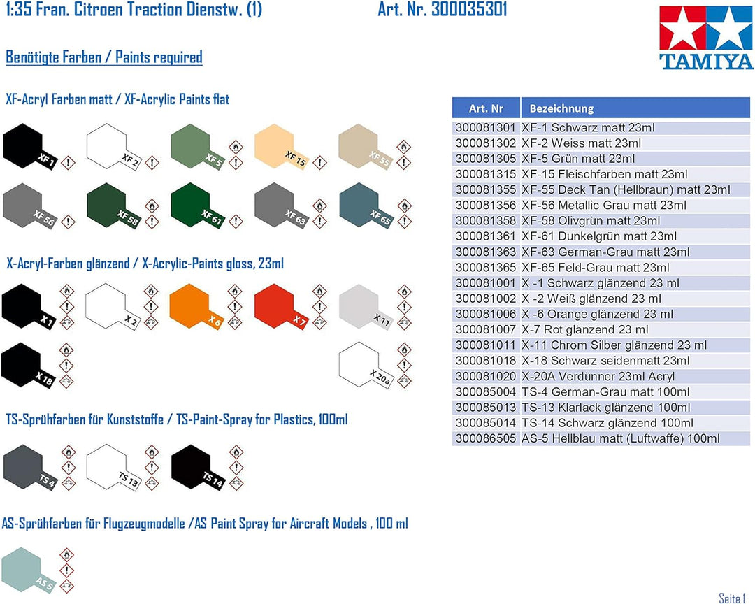Tamiya 300035301-1:35 WWII Fr Citroen Traction Dienstwagen, originalgetreue Nachbildung, Plastik Bau
