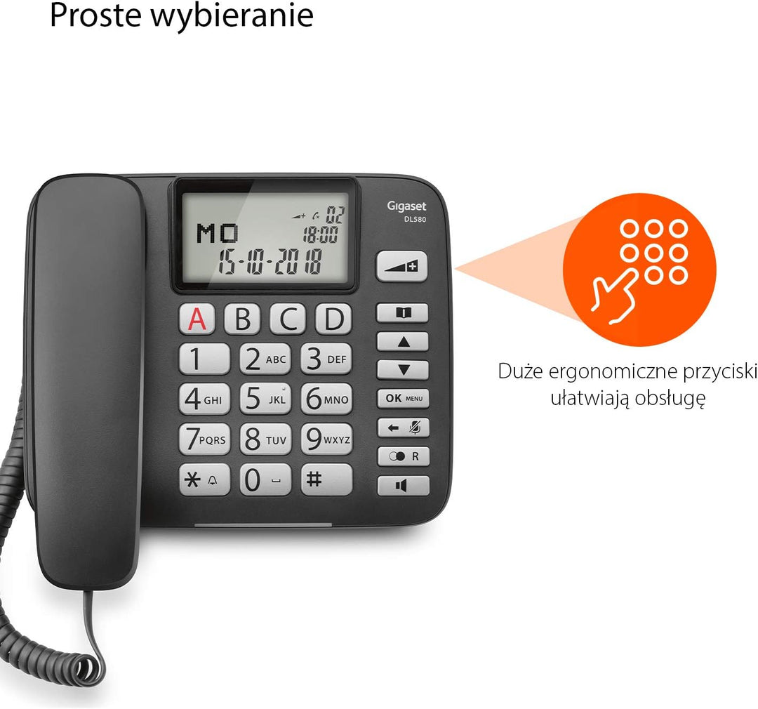 Gigaset Dl580 - Schnurgebundenes Telefon ohne Anrufbeantworter mit beleuchtetem Display - Grosse Erg