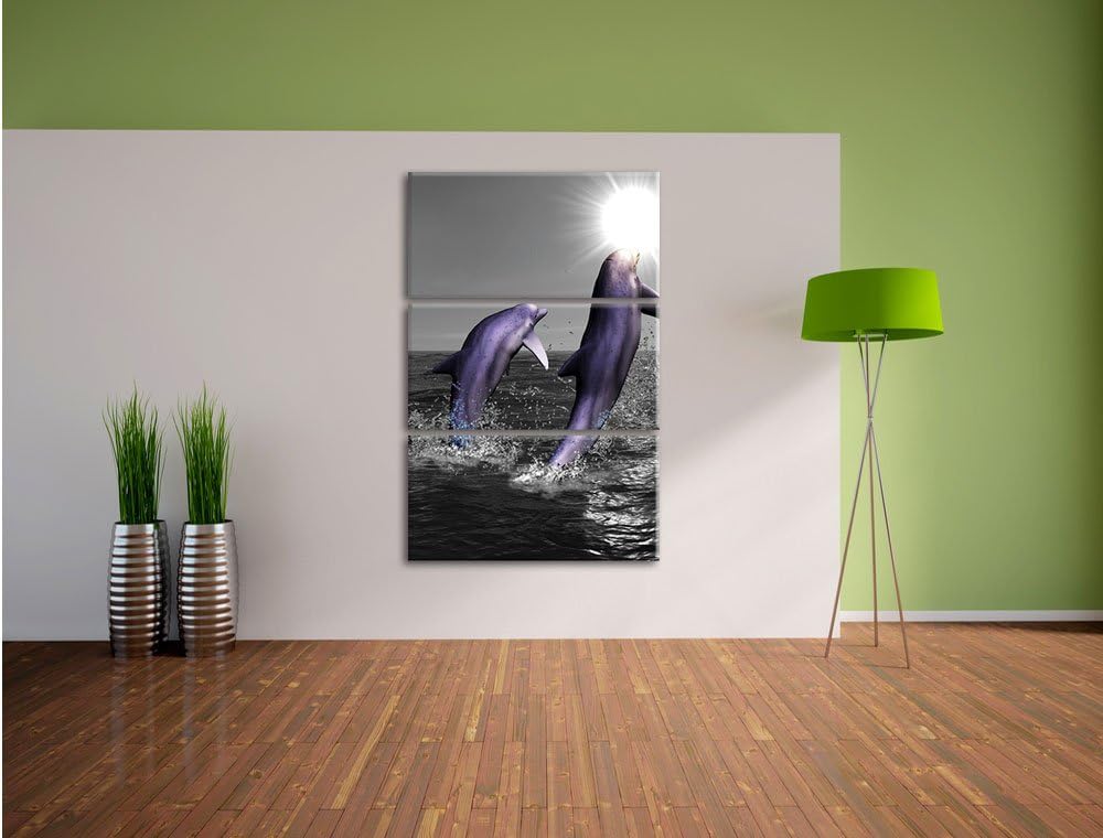 Fröhliche Delfine springen im Meer 3-Teiler Leinwandbild 120x80 Bild auf Leinwand