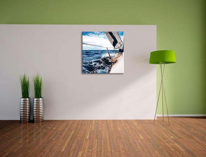 Die weissen Segel der Yacht, Format: 70x70 auf Leinwand, XXL riesige Bilder fertig gerahmt mit Keilr