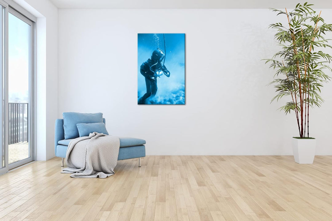 deyoli Taucher in einer alten Ausrüstung Format 80x60 Effekt: Monocrome Blau als Leinwandbild, Motiv