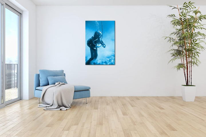 deyoli Taucher in einer alten Ausrüstung Format 80x60 Effekt: Monocrome Blau als Leinwandbild, Motiv