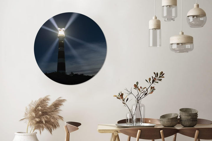 MuchoWow Wandbild Rund Wanddeko Deko Wohnzimmer Bilder 90x90 cm Leuchtturm von Ameland in der Abendd