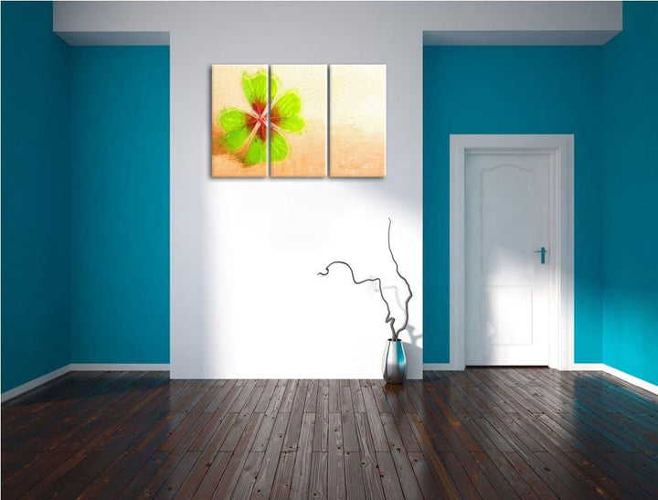Glücks Kleeblatt mit 4 Blättern Spezial 3-Teiler Leinwandbild 120x80 Bild auf Leinwand, XXL riesige