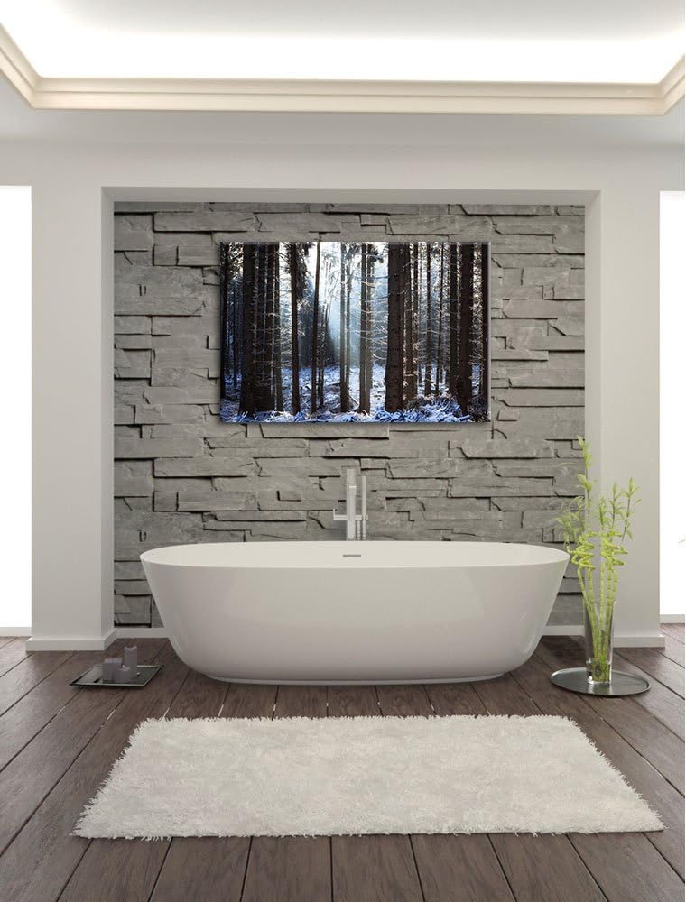 Pixxprint Winterwald Bild Format: 100x70 auf Leinwand, XXL riesige Bilder fertig gerahmt mit Keilrah