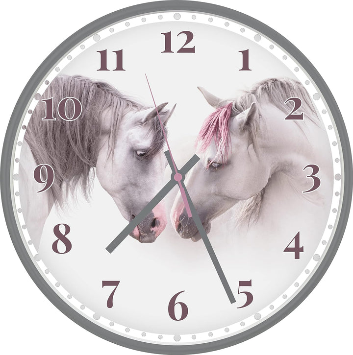 Eurotime Quarzwanduhr, 30 cm, Kunststoffgehäuse Granit Grau, Echtglasabdeckung, klares 12-Zahlen Zif