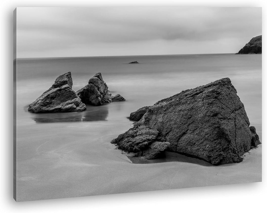 deyoli Sandstrand in Schottland Effekt: Schwarz/Weiss Format: 80x60 als Leinwand, Motiv fertig gerah