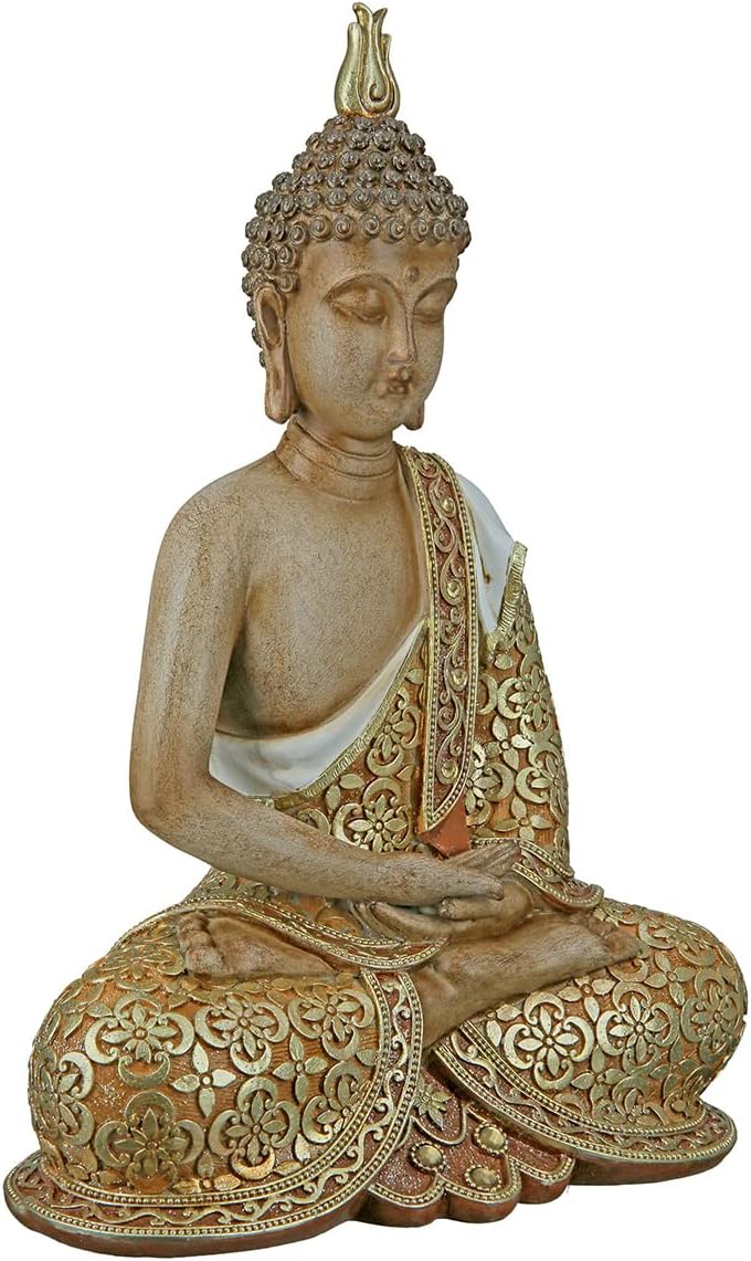 GILDE Deko Figur Skulptur Buddha - sitzend - Dekoration Wohnzimmer - Farben: Braun Gold - Höhe 29 cm