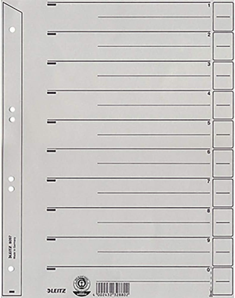 Trennblatt für Hängeordner, A4, Farbe Aufdruck schwarz, 10 Tabe, grau