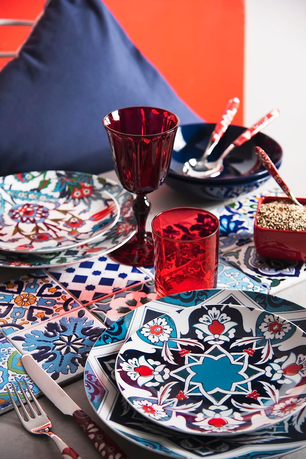 Excelsa Topkapi Teller-Set, 18 Stück, Porzellan und Steineware, mehrfarbig, 6 Personen Set 18 Pezzi