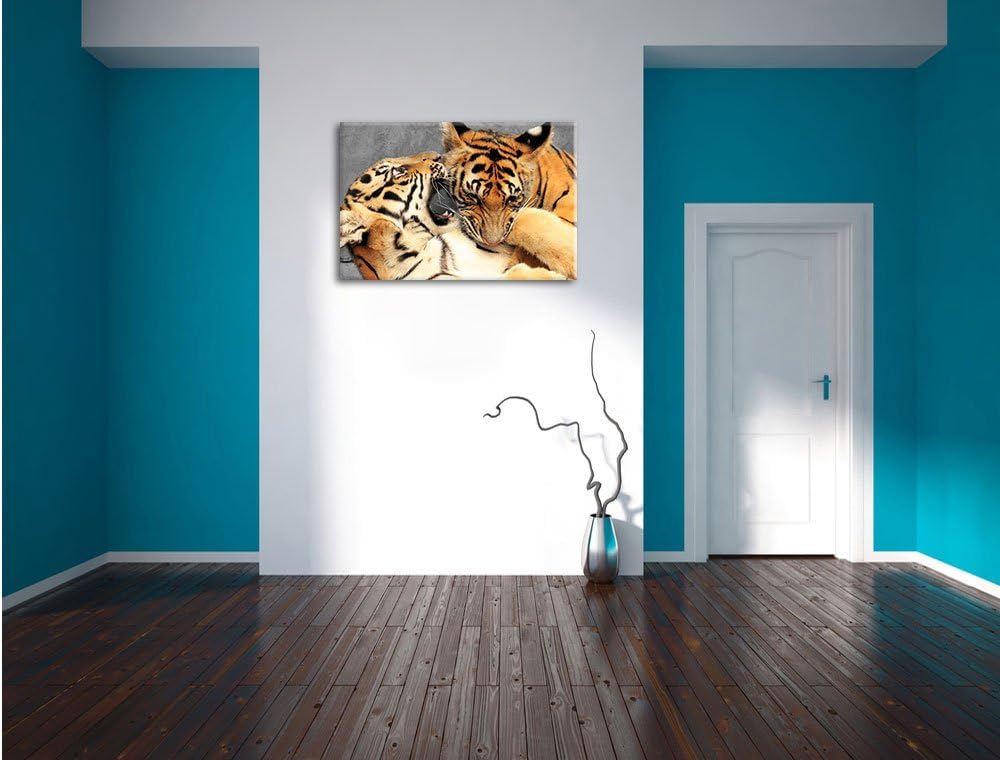 Pixxprint Zwei Junge Tiger beim Kämpfen als Leinwandbild/Grösse: 100x70 cm/Wandbild/Kunstdruck/ferti