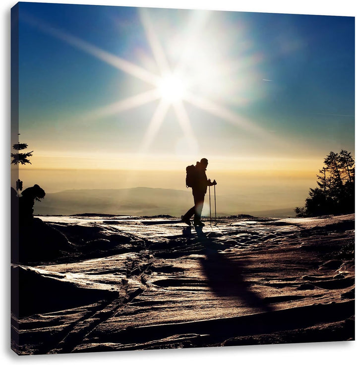 Pixxprint Wintersport Sonnenuntergang Ski als Leinwandbild/Grösse: 70x70 cm/Wandbild/Kunstdruck/fert