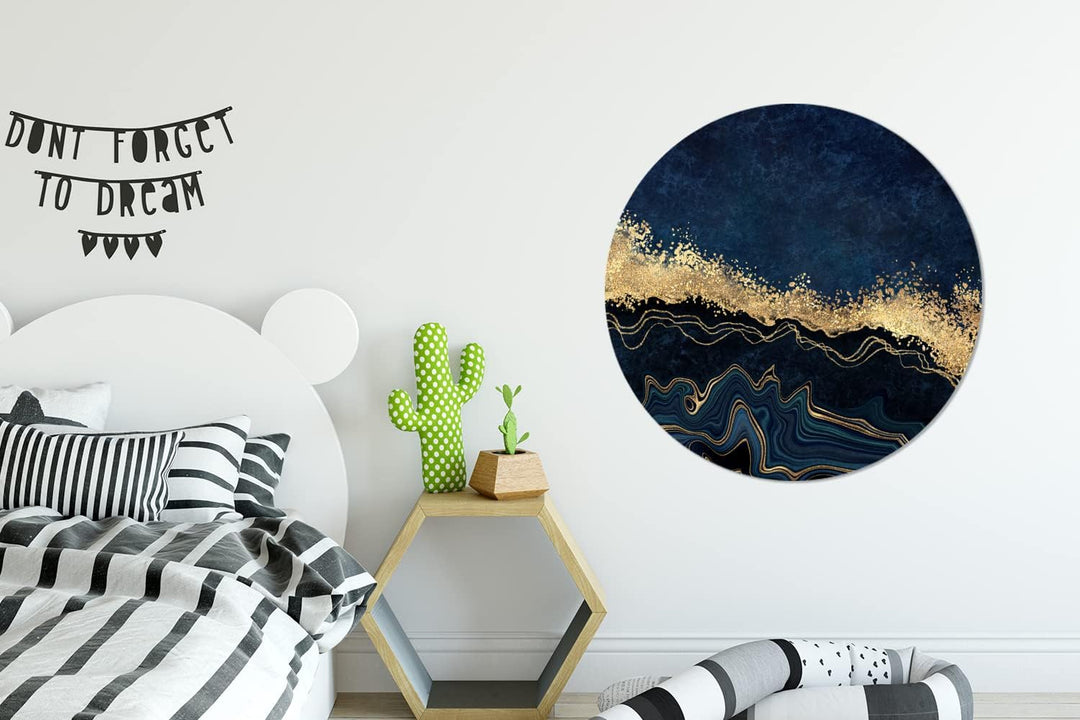 MuchoWow Wandbild Rund Wanddeko Deko Wohnzimmer Bilder 90x90 cm Marmor - Textur - Gold - Illustratio