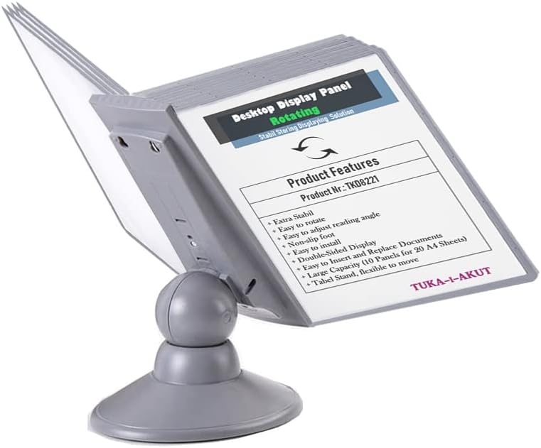 TUKA-i-AKUT Tisch-Sichttafel Aufsteller 360° Drehbar und Neigungswinkel Verstellbar, 10 Sichttafeln