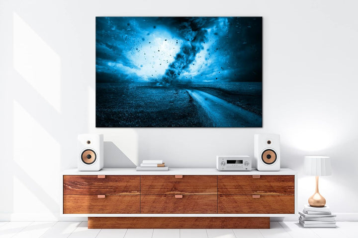 deyoli wütender Tornado Format: 80x60 Effekt: Monocrome Blau als Leinwand, Motiv fertig gerahmt auf