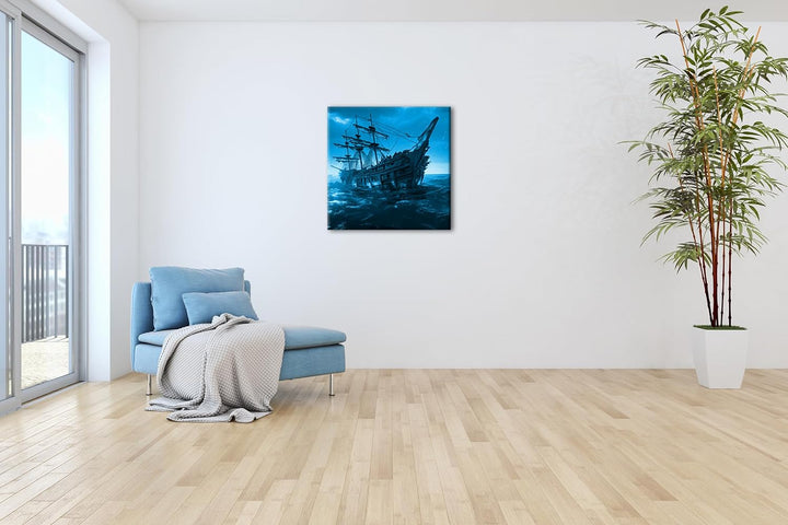 deyoli riesiges Segelschiff bei Nacht Format: 70x70 Effekt: Monocrome Blau als Leinwandbild, Motiv f