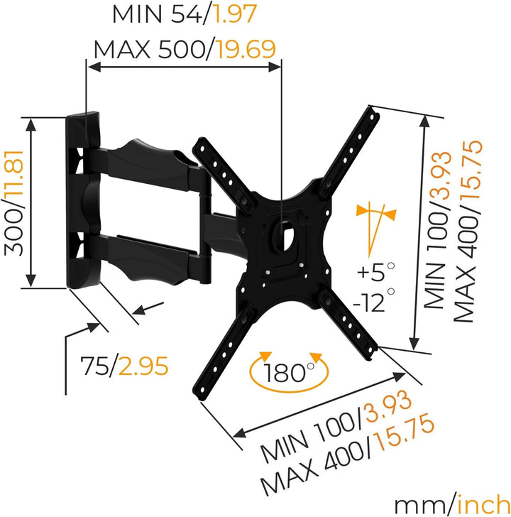 Nanook TURN M Schwenkbare TV-Wandhalterung für 32-55 Zoll Fernseher, Neigbar, Wandhalter für LCD, LE