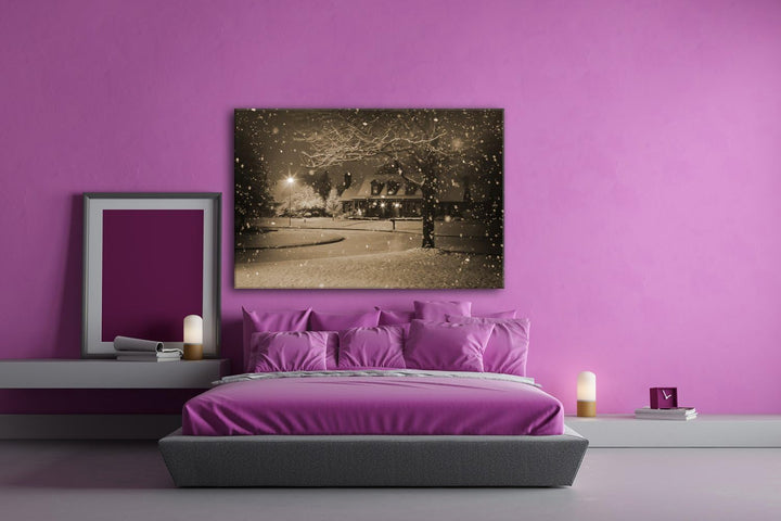 deyoli schneebedeckte Wohnsiedlung Format: 80x60 Effekt: Sepia als Leinwand, Motiv fertig gerahmt au