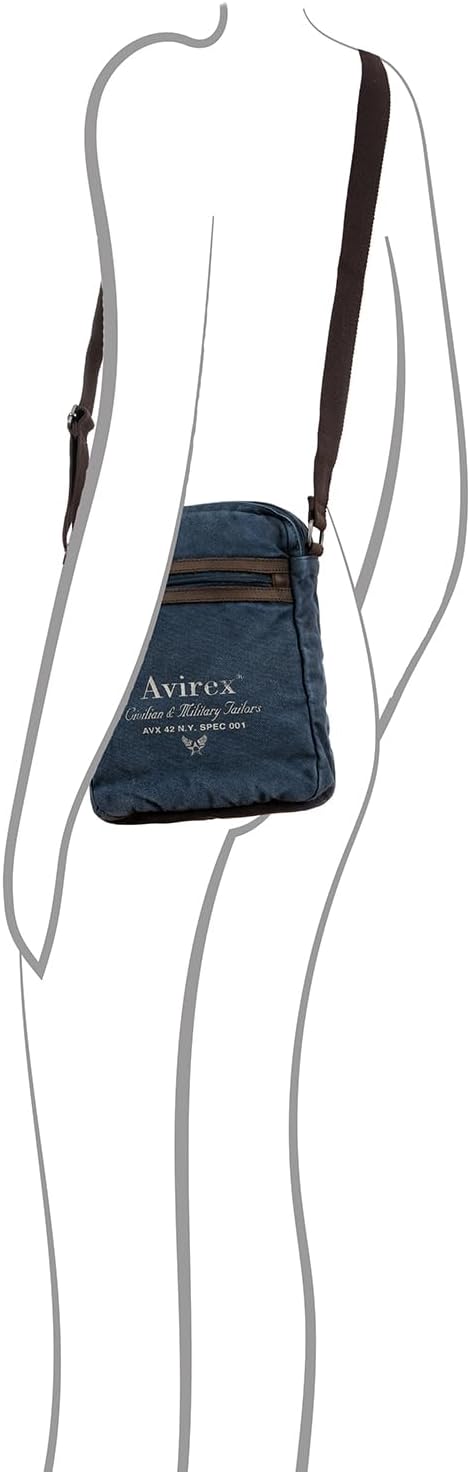 Avirex Umhängetasche aus Canvas und Rindsleder, antik, Umhängetasche für Herren im Militärstil, Koll