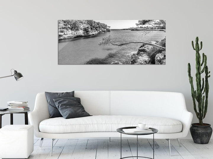 Glasbild Panorama | Wandbild aus Echtglas | Mallorca Bay Cove | 100x40 cm | inkl. Aufhängung und Abs