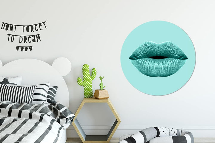 MuchoWow Wandbild Rund Wanddeko Deko Wohnzimmer Bilder 90x90 cm Lippen - Pastell - Blau, 90x90 cm