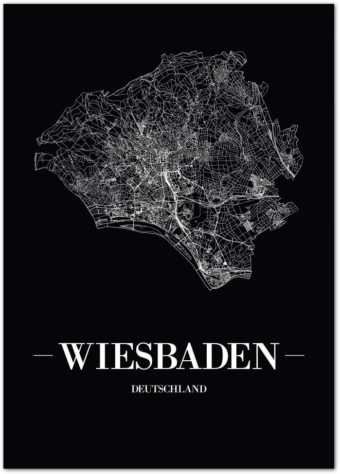 JUNIWORDS Stadtposter, Wiesbaden, Wähle eine Grösse, 60 x 90 cm, Poster, Schrift A, Schwarz 60 x 90