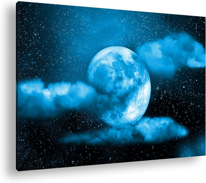 deyoli Mond am bewölkten Nachthimmel Format 80x60 Effekt: Monocrome Blau als Leinwandbild, Motiv fer
