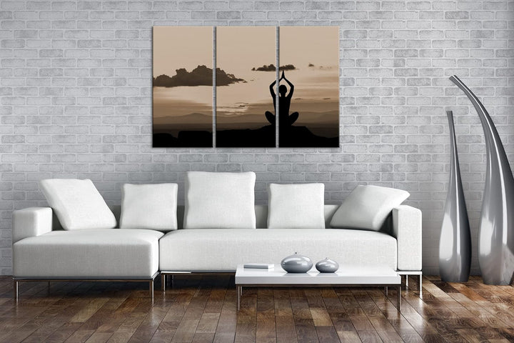 deyoli Yoga Meditation am Meer Format: 3Teilig Effekt: Sepia als Leinwandbild, Motiv fertig gerahmt