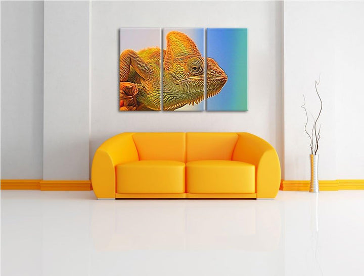 gelbes Chamäleon NewArt 3-Teiler Leinwandbild 120x80 Bild auf Leinwand, XXL riesige Bilder fertig ge