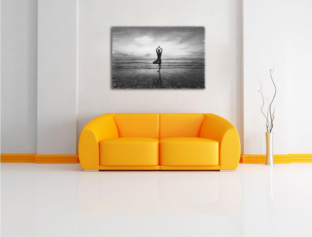 Pixxprint Yoga am Strand Kunst / 100x70cm Leinwandbild bespannt auf Holzrahmen/Wandbild Kunstdruck D