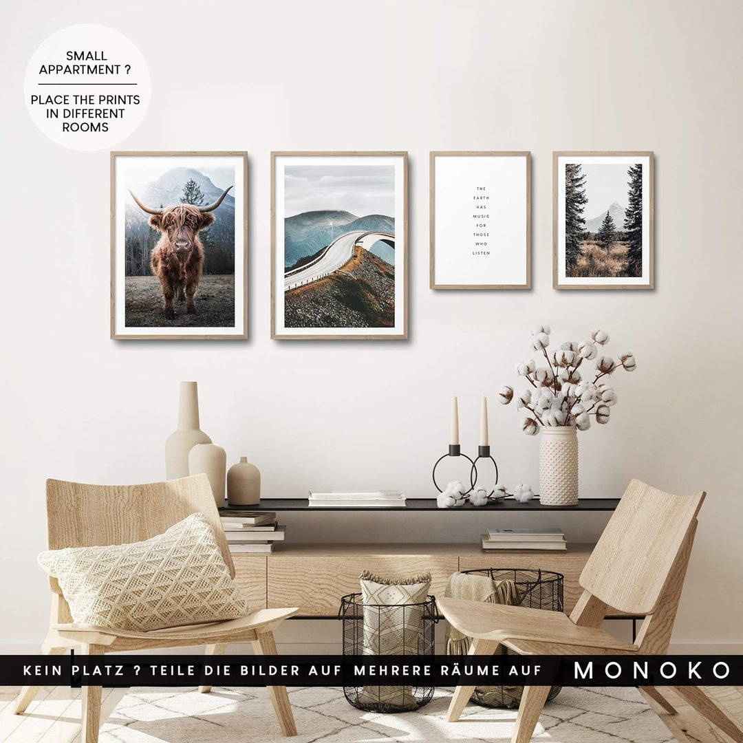 MONOKO® Wohnzimmer Poster Set - Premium Bilder Set für Schlafzimmer - Stilvolle Wandbilder - 6er Set