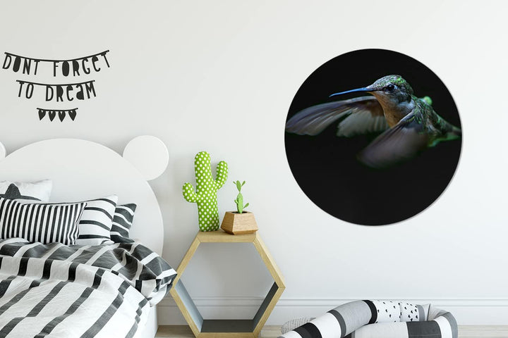 MuchoWow Wandbild Rund Wanddeko Deko Wohnzimmer Bilder 90x90 cm Kolibri - Federn - Schwarz, 90x90 cm