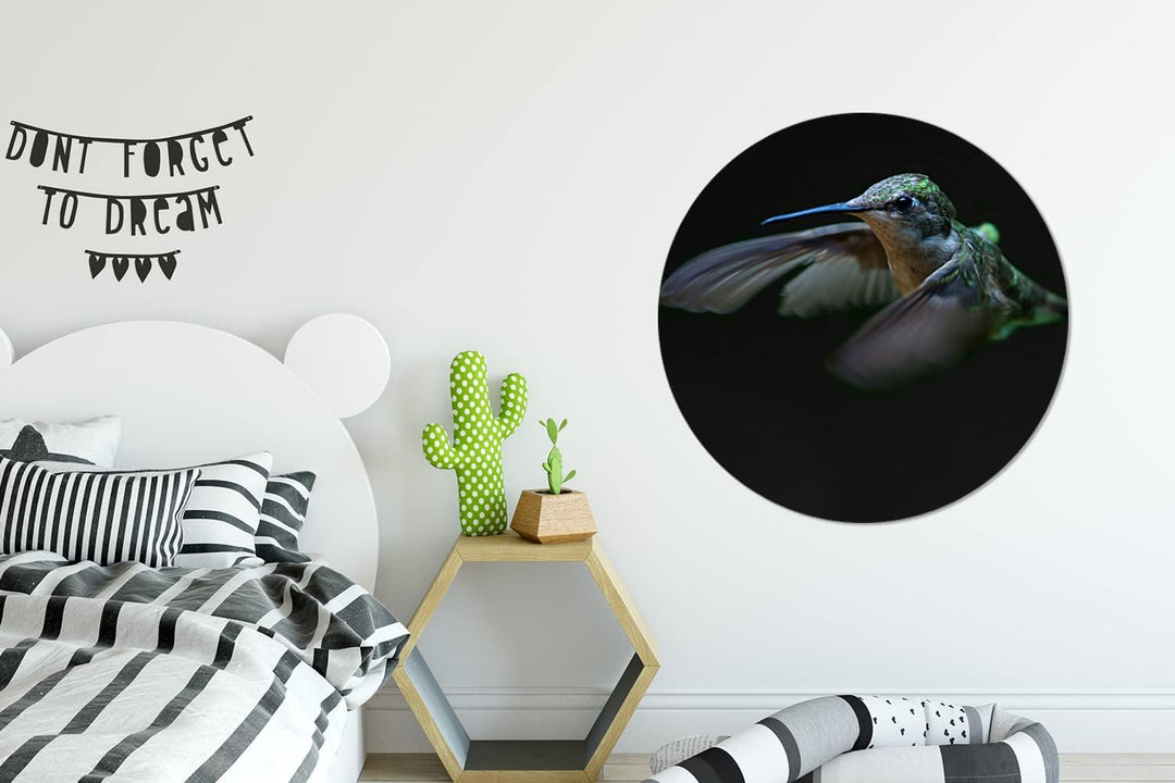 MuchoWow Wandbild Rund Wanddeko Deko Wohnzimmer Bilder 90x90 cm Kolibri - Federn - Schwarz, 90x90 cm